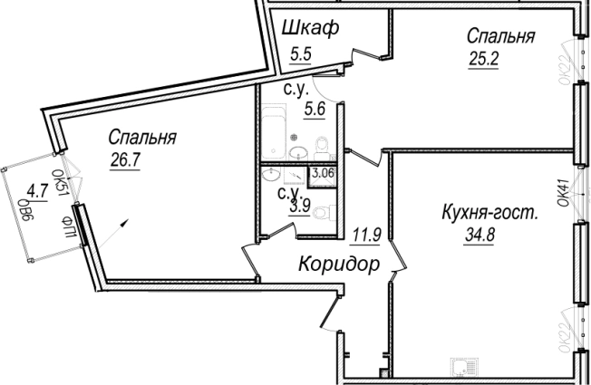 Купить трехкомнатную квартиру на улице набережная реки Карповки в Санкт-Петербурге. Вариант № 66496, 0, площадь -  квм, цена 75454349 рублей