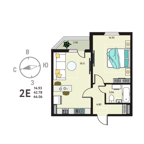 Купить квартиру в ЖК Зеленый Квартал Бабяково в Воронежской области. Вариант № 119377, 0, площадь -  квм, цена 4692390 рублей