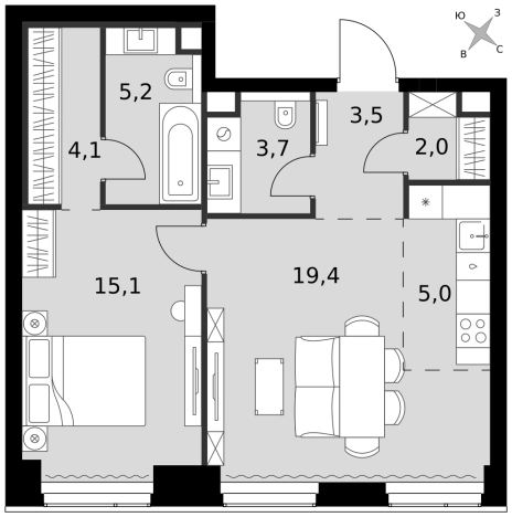 Купить двухкомнатную квартиру в районе Хорошёвский в Москве. Вариант № 9466587, 0, площадь -  квм, цена 44462800 рублей