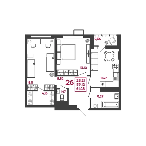 Купить двухкомнатную квартиру на улице Измайлова в Пензе. Вариант № 7605862, 0, площадь -  квм, цена 5490164 рублей