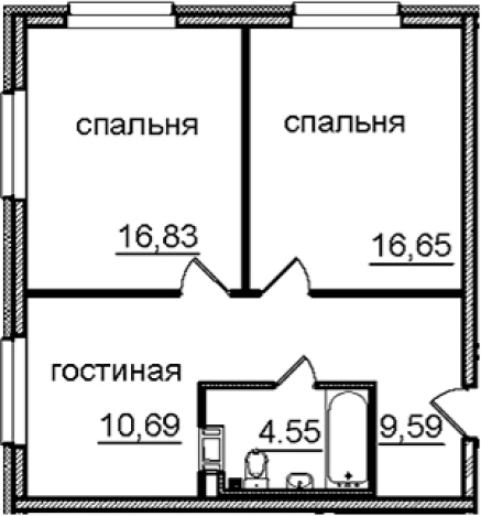 . Вариант № 4830734, 0, площадь - 58.31 квм, цена 12793405 рублей