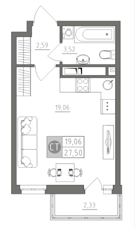 Купить Студию в Тульской области. Вариант № 72869, 0, площадь -  квм, цена 3079175 рублей