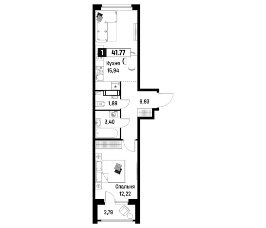 . Вариант № 6867284, 0, площадь - 40.37 квм, цена 8172060 рублей