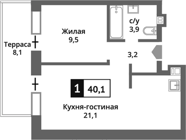 . Вариант № 122981, 0, площадь - 37.67 квм, цена 7708038 рублей