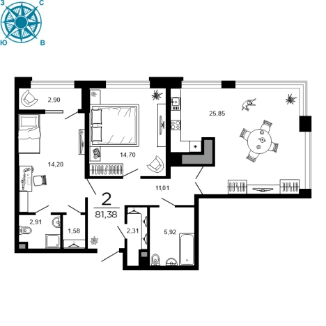 Купить квартиру в новостройках в ЖК "Вега" в Рязани. Вариант № 77620, 0, площадь -  квм, цена 13222237 рублей