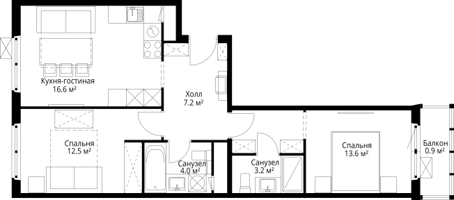 Купить двухкомнатную квартиру на улице Радужная в Видном. Вариант № 5825515, 0, площадь -  квм, цена 15413442 рублей