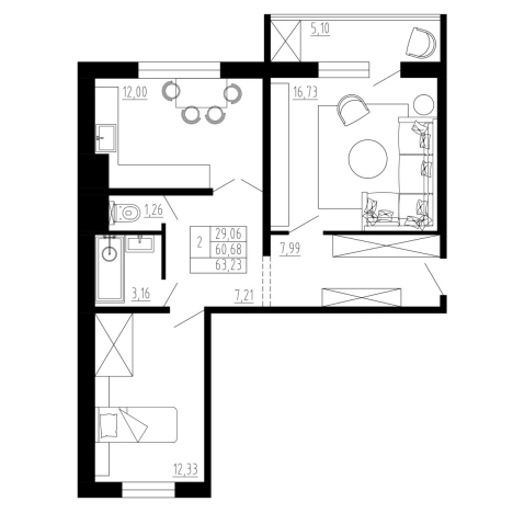. Вариант № 123910, 0, площадь - 63 квм, цена 5985000 рублей