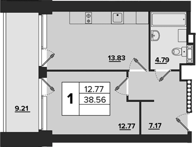 . Вариант № 77037, 0, площадь - 38.95 квм, цена 25052832 рублей