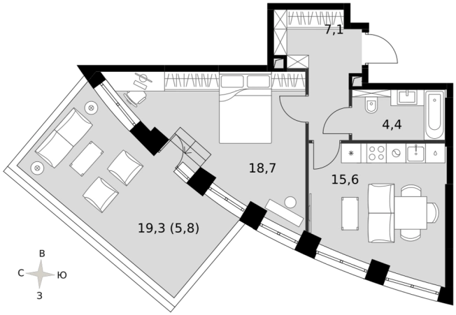 Купить однокомнатную квартиру в ЖК Sydney City в Москве. Вариант № 9502148, 0, площадь -  квм, цена 38079744 рублей