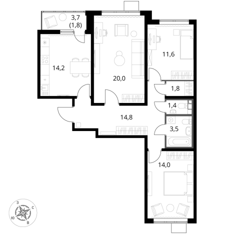 Купить квартиру в новостройках у метро Орехово в Московской области. Вариант № 9806035, 0, площадь - квм, цена 21722340 рублей