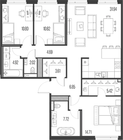 Купить многокомнатную квартиру в ЖК Legenda Васильевского в Санкт-Петербурге. Вариант № 4837693, 0, площадь -  квм, цена 35769600 рублей