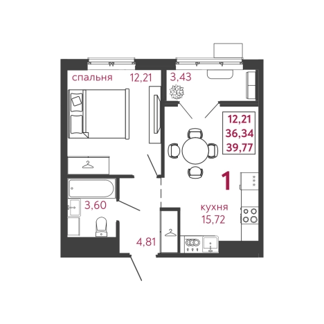 Купить однокомнатную квартиру в новостройках в районе Железнодорожный в Пензе. Вариант № 151581, 0, площадь -  квм, цена 3778150 рублей
