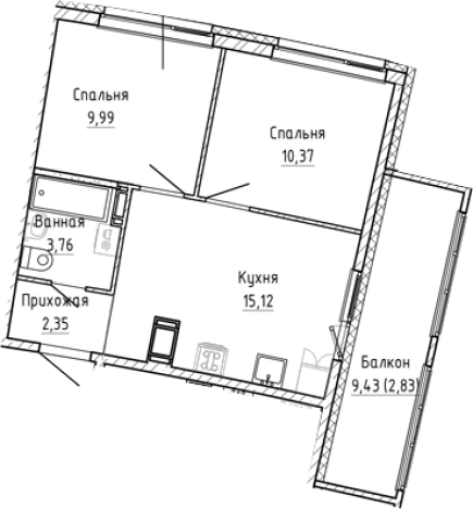 Купить трехкомнатную квартиру в ЖК Аквилон RIVA в Мурине. Вариант № 8928439, 0, площадь -  квм, цена 9442791 рублей