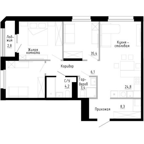 Купить однокомнатную квартиру в Владивостоке. Вариант № 9768442, 0, площадь -  квм, цена 16469200 рублей