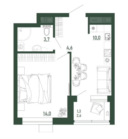 . Вариант № 102376, 0, площадь - 33.6 квм, цена 4732560 рублей