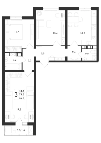 . Вариант № 138473, 0, площадь - 76.1 квм, цена 6900000 рублей