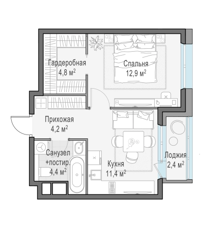 Купить однокомнатную квартиру на улице Чистяковой в Одинцове. Вариант № 116941, 0, площадь - квм, цена 9540000 рублей