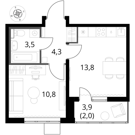 Купить однокомнатную квартиру на улице Фруктовые Сады в Видном. Вариант № 9803070, 0, площадь - квм, цена 12838080 рублей