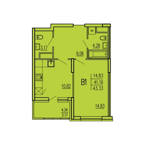 . Вариант № 82396, 0, площадь - 43.33 квм, цена 3564759 рублей