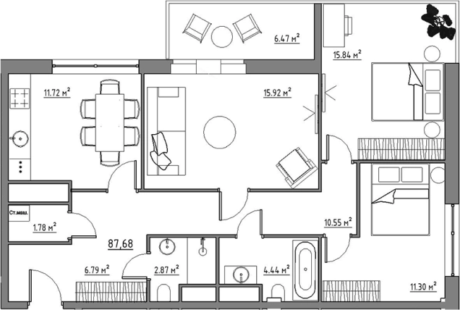 Купить трехкомнатную квартиру в Видном. Вариант № 3569613, 0, площадь -  квм, цена 18302468 рублей
