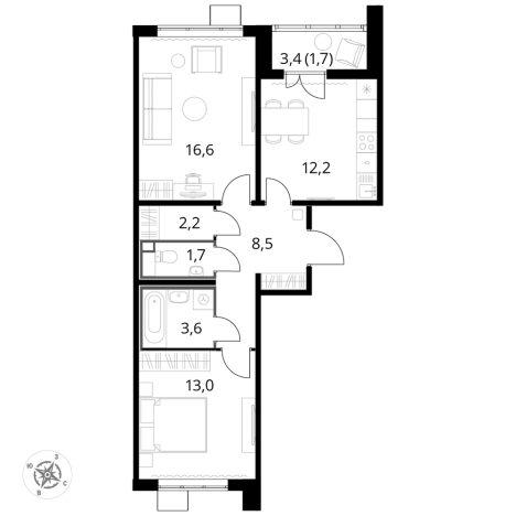. Вариант № 10108639, 0, площадь - 59.6 квм, цена 16616480 рублей