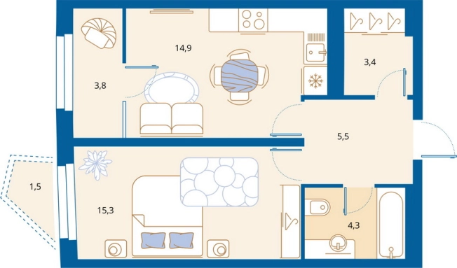 Купить однокомнатную квартиру в новостройках в Пензенской области. Вариант № 8816631, 0, площадь -  квм, цена 5454400 рублей