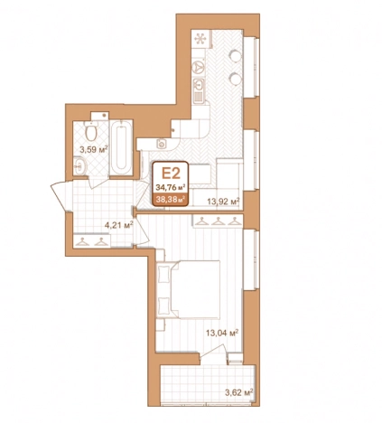 . Вариант № 77953, 0, площадь - 38.38 квм, цена 3549000 рублей