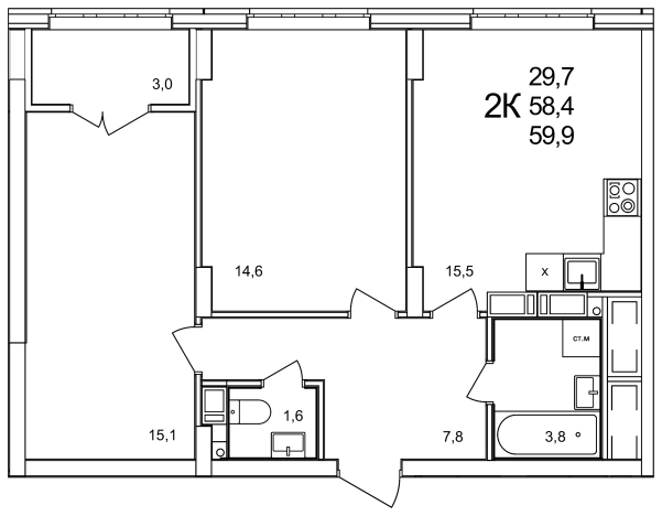 Купить двухкомнатную квартиру в ЖК Анкудиновский Парк в Нижегородской области. Вариант № 96802, 0, площадь -  квм, цена 9313200 рублей