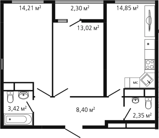Купить двухкомнатную квартиру на улице Генерала Дьяконова в Химках. Вариант № 142893, 0, площадь -  квм, цена 12332037 рублей
