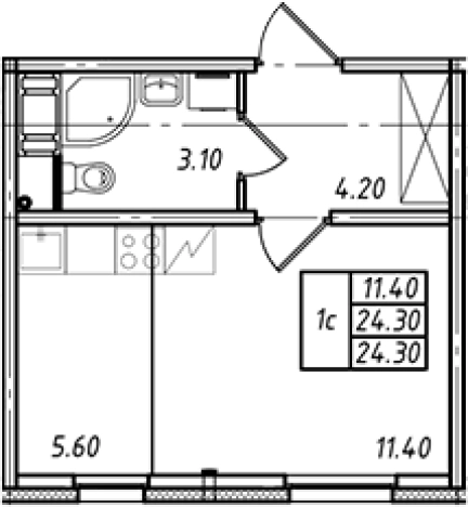 . Вариант № 7599797, 0, площадь - 24.3 квм, цена 3859471 рублей