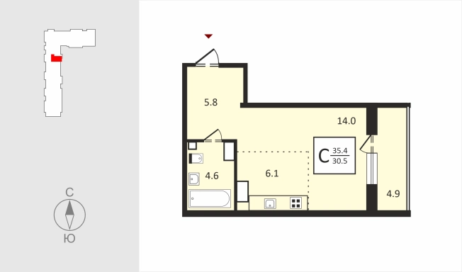 Купить Студию в Владимирской области. Вариант № 130615, 1, площадь -  квм, цена 4184650 рублей