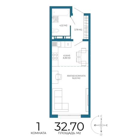 Купить однокомнатную квартиру в новостройках в ЖК Жилой комплекс "Чаадаев" в Пензе. Вариант № 3442286, 0, площадь -  квм, цена 3008400 рублей