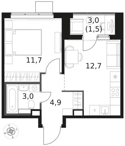 Купить однокомнатную квартиру в Долгопрудном. Вариант № 137136, 0, площадь -  квм, цена 9683700 рублей