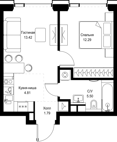 Купить однокомнатную квартиру в новостройках у метро Давыдково в Москве. Вариант № 10349664, 0, площадь - квм, цена 24935695 рублей