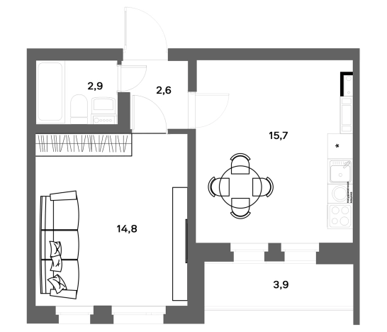 Купить двухкомнатную квартиру у метро Девяткино в Ленинградской области. Вариант № 8343914, 0, площадь -  квм, цена 7440000 рублей