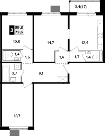 . Вариант № 9837305, 0, площадь - 72.8 квм, цена 17297280 рублей