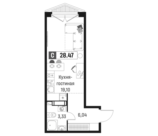 . Вариант № 6867328, 0, площадь - 28.47 квм, цена 5504429 рублей
