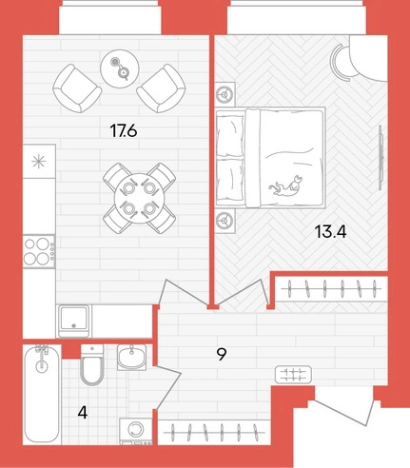 Купить однокомнатную квартиру в ЖК Жилой комплекс "Кантри" в Пензенской области. Вариант № 2625841, 0, площадь -  квм, цена 4321800 рублей