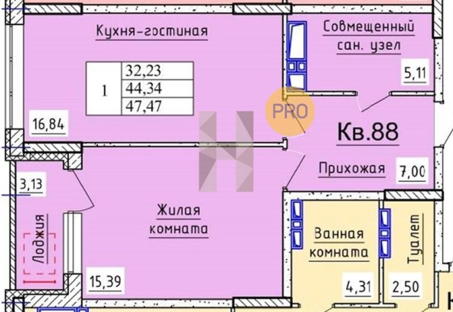 . Вариант № 68303, 0, площадь - 47.47 квм, цена 4292400 рублей