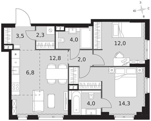 Купить трехкомнатную квартиру у метро Хорошево в Москве. Вариант № 9507147, 0, площадь -  квм, цена 40370310 рублей