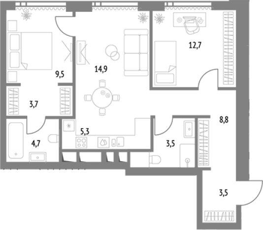 Купить двухкомнатную квартиру у метро Бутырская в Москве. Вариант № 103852, 0, площадь -  квм, цена 35015960 рублей