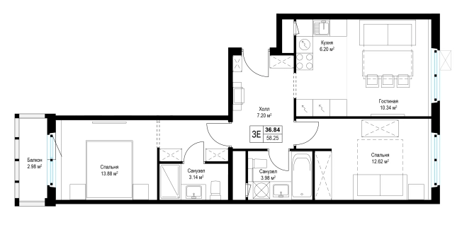 Купить двухкомнатную квартиру у метро Домодедовская в Видном. Вариант № 85630, 0, площадь -  квм, цена 15106988 рублей