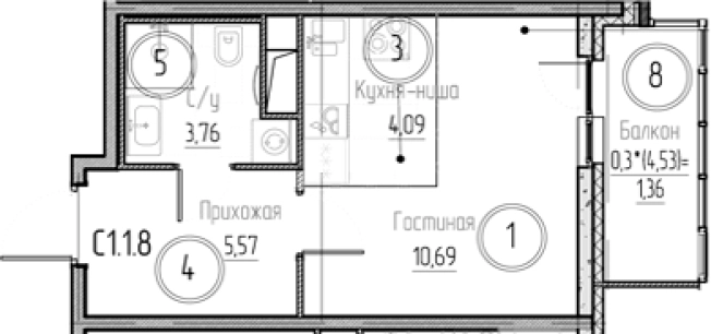 . Вариант № 8931039, 0, площадь - 24.11 квм, цена 4027192 рублей