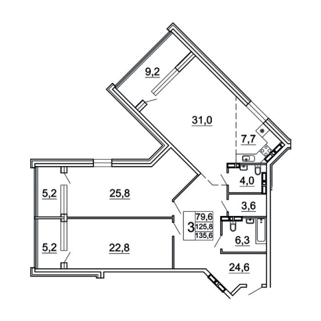 Купить трехкомнатную квартиру на улице Лесная в Владивостоке. Вариант № 9417143, 0, площадь -  квм, цена 21753997 рублей