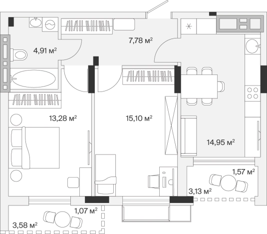 Купить двухкомнатную квартиру в новостройках в районе Центральный в Калининграде. Вариант № 101171, 0, площадь -  квм, цена 15750603 рублей