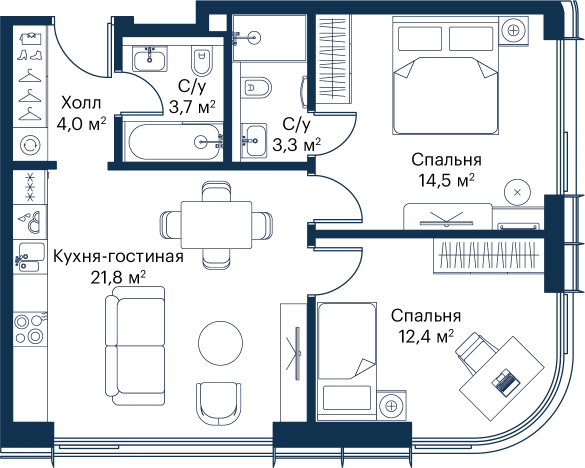 Купить двухкомнатную квартиру в новостройках у метро Мякинино в Москве. Вариант № 148751, 0, площадь -  квм, цена 33495639 рублей