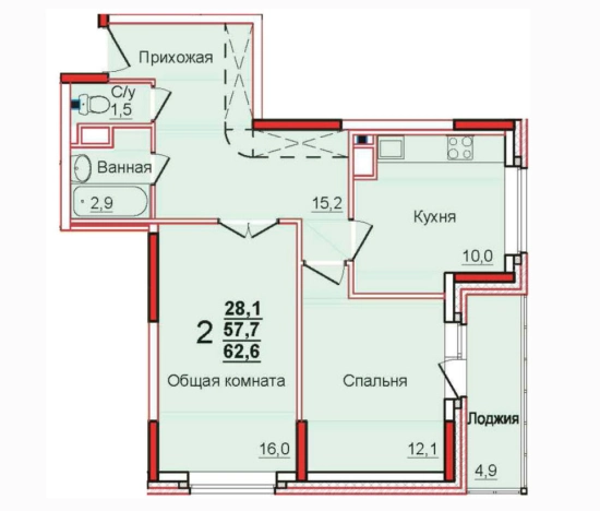 Купить двухкомнатную квартиру в ЖК Левобережный в Тульской области. Вариант № 71814, 0, площадь -  квм, цена 5821800 рублей