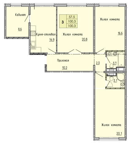 Купить трехкомнатную квартиру в новостройках в Микрорайоне Дальнее Арбеково, жилой район Арбеково в Пензенской области. Вариант № 69376, 0, площадь - квм, цена 9729100 рублей