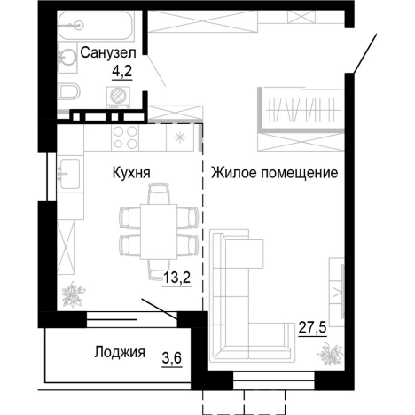 . Вариант № 9801048, 0, площадь - 44.6 квм, цена 8028000 рублей