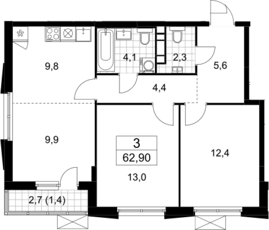 Купить квартиру у метро Прокшино в Москве. Вариант № 3790543, 0, площадь - квм, цена 17937598 рублей